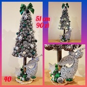 Stroik świąteczny choinka na pniu ozdoba bożonarodzeniowa dekoracja zimowa 