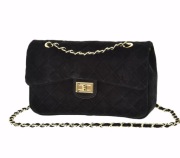 Laura Biaggi torebka skórzana czarna pikowana złoty łańcuch