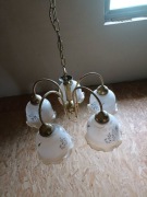 Lampa wisząca retro 5 kloszy mosiądz vintage PRL