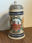 Kufel pamiątkowy München z pokrywą – ceramiczny, Niemcy 18,5 cm 