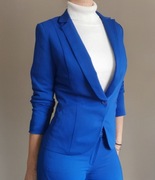 Garnitur damski komplet - marynarka + spodnie, kolor indygo, roz. 36 / S