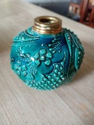 ceramiczna podstawa lampy naftowej vintage turkusowa reliefowa 9 cm (116)