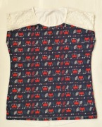 Bluzka damska granatowo biała w liski Rozmiar L Wiskoza Koronka