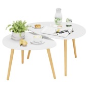 FOREHILL zestaw 2 stolików kawowych – białe, styl skandynawski, drewniane