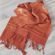 **ceglasty SZAL bawełna złota nić 200/220 x 70 cm 