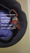 Made in France  Francuski damski beret wełniany, 70% Wełna, Roz. 51-55 cm