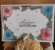 Kartka urodzinowa z kwiatami. Ręcznie robiona.