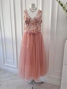 Suknia tiulowa 7/8 haftowana zdobiona kwiaty 3d COAST 46 3XL 