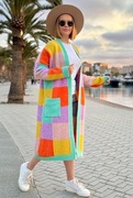 Długi kardigan damski maxi patchwork multicolor NOWOŚĆ WIOSNA 