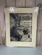 Melancholijny druk linoryt z połowy XX wieku Skandynawski