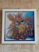 SOWA - GOTOWY HAFT DIAMENTOWY W RAMIE DREWNIANEJ 29x29 cm