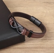 Skórzana płaska bransoletka z znakiem infinity brą