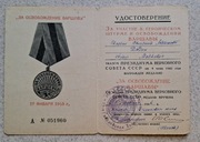 Certyfikat do medalu za wyzwolenie Warszawy