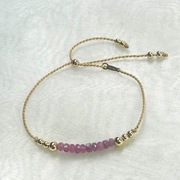 Bransoletka Naturalny Szafir różowy 2,7ct, Kuleczki złoto GF 14K Jedwab