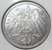 Niemcy Wilhelm II 1 mark marka 1907 A Berlin Prusy KM# 14 Srebro Stan