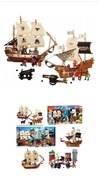 ZESTAW PIRACKI, DWA DUŻE OKRĘTY PIRACKIE+FIGURKI PIRATÓW+AKCESORIA