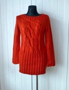 Vintage Love koralowy długi sweter w warkocze H&M S