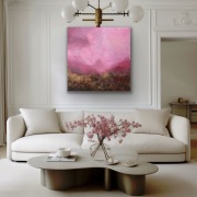 Abstrakcja pejzaż różowy 100x100cm ręcznie malowany na płótnie