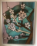 Witraż ze szkła kwiat wiśni ozdoba na okno rękodzieło