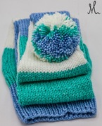 Czapka Szalik Krasnal z pomponem błękity i turkusy