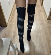 Kozaki nad kolano jeans dżins niebieskie przetarcia na słupku 40 