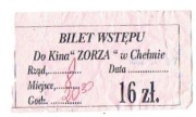 Chełm 1999, 2 Bilety Kino ZORZA, Kwota 16zł 