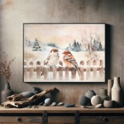 Prezent na ślub: Para Ptaków na Płocie Akwarela