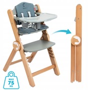 KRZESEŁKO DO KARMIENIA DREWNIANE 3w1 DRÖMMER UNIQUE SZARE Z TACKĄ I PASAMI