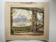 Wrocław Breslau Hala Stulecia akwarela obraz 1944