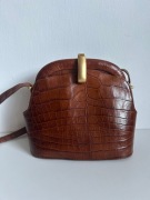 Saks Fifth Avenue Torebka kroko mosiężny bigiel Art Deco 60s premium Italy
