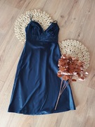 granatowa letnia elegancka sukienka 34 36XS na ramiaczkach lśniąca