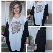 Tunika sukienka plus size oversize cyrkoniowy kwiat 