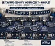 Zestaw dekoracji na 100 lat obrus + kubki + talerzyki + serwetki + baner