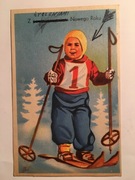 Kartka świąteczna początki PRL-u lata 50-e XX w Znaczek przeklejka