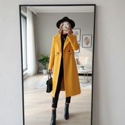 Elegancki żółty długi płaszcz klasyczny modny do pracy stylowy + GRATIS