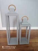 Zestaw lampionów z drewna dębowego 42 i 57 cm, kolor szary