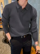 Sweter Męski Old Money Casual z Kołnierzykiem - Ciemny Szary XXL