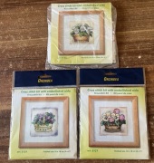 3 zestawy do haftu kwiaty w koszach