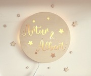 Lampka okrągła z imieniem dziecka - na baterie - gwiazdki