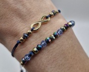 Zestaw 2 bransoletek nieskończoność stal szklane koraliki regulowane