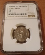1 złoty 1990 NGC MS 66