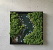 Obraz z mchu stabilizowanego 40x40 rzeka natura rękodzieło 3D