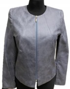 Marynarka Prosty żakiet na suwak Szary Długi rękaw Skóra EKO SZULIST 46 3XL