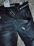 Czarne jeansy z dziurami przecierane z paskiem Ritter r. 32