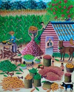 Obraz Art Naif ŻNIWA KUKURYDZY - MALARSTWO - KUBA