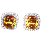 Kolczyki Srebro 925 Naturalny Cytryn 5x5mm Rod