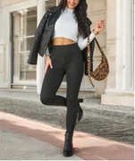 Damskie ocieplane legginsy w kolorze stalowym z futerkiem 165 74A termiczne