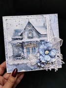 Kartka z zimowym domkiem na parapetówkę z okazji przeprowadzki 