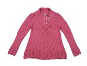 IVKO ażur+warkocze różany sweter-tunika  100%wełna M