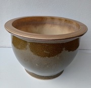 Donica ceramiczna, zgnito-zielona, ze złotem, oblewana